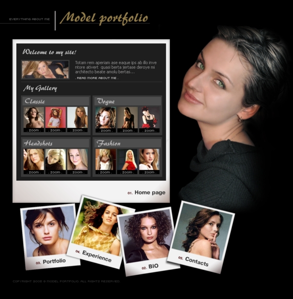 网页模板黑色典雅国外人物时尚漂亮女孩发型图片