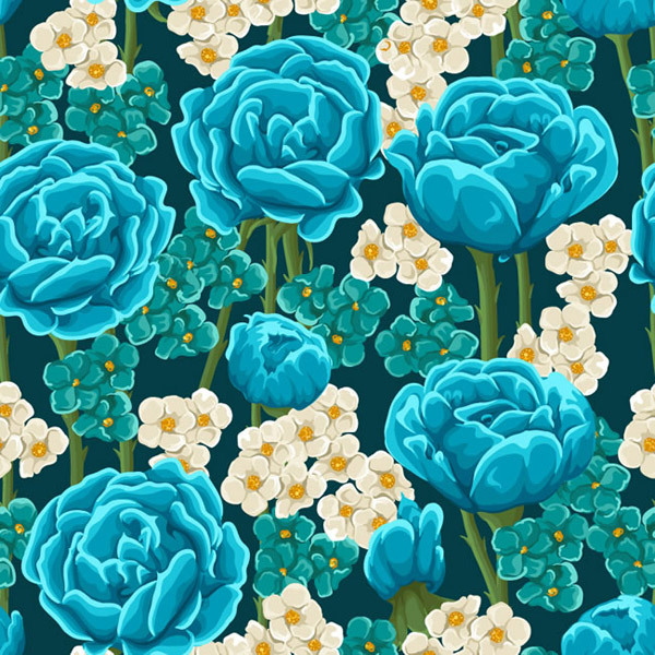 蓝玫瑰花卉无缝背景矢量素材下载