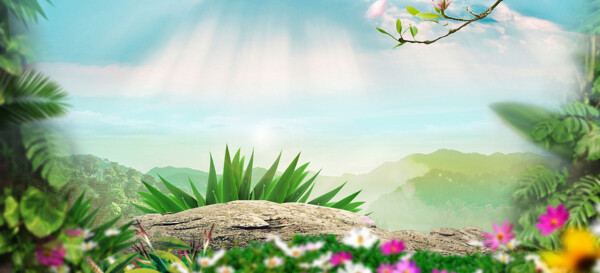 彩色花朵植物banner背景素材
