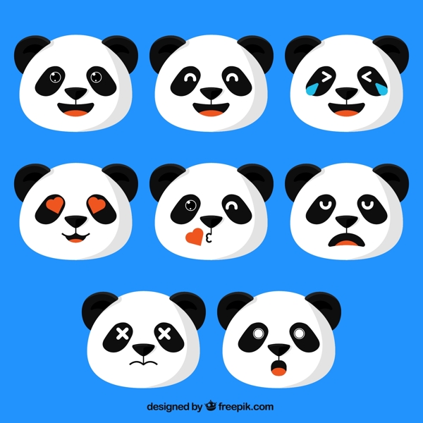矢量素材卡通熊猫图案装饰表情包集合