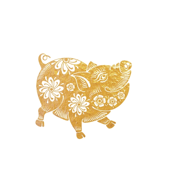 金色2019猪年花猪元素设计