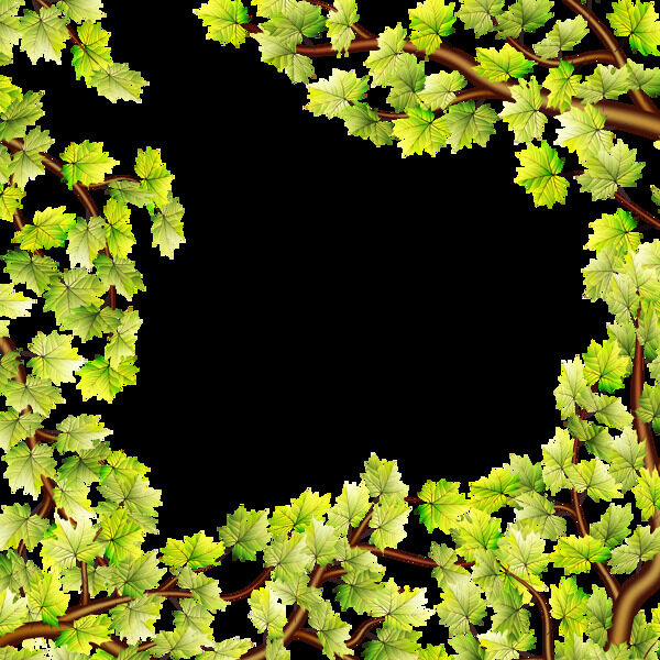手绘绿色叶子边框免抠png透明图层素材