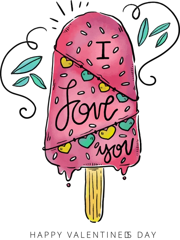 手绘情人节元素冰淇淋海报