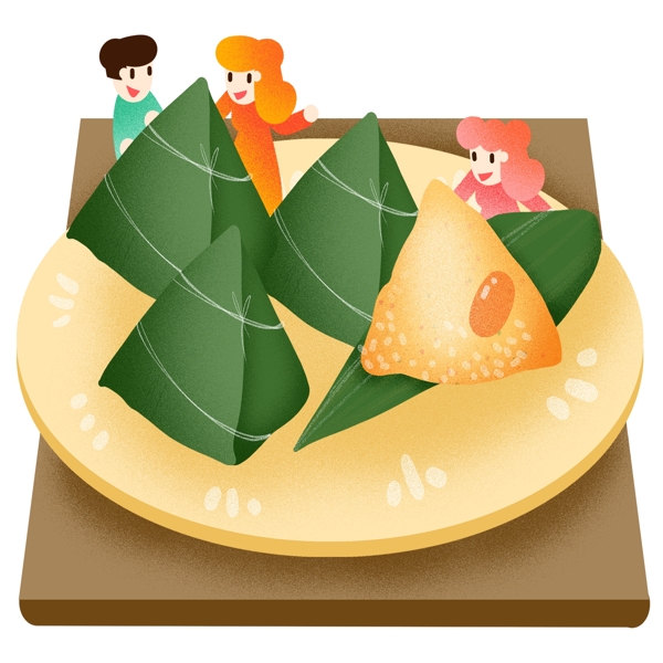 端午节吃糯米粽子插画