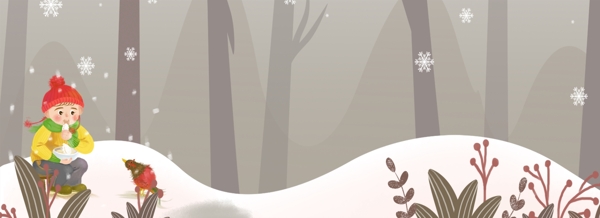 十二月你好之森林男孩与鸟插画背景