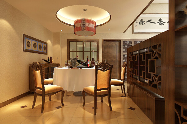 现代中式风格餐厅效果图模型空间
