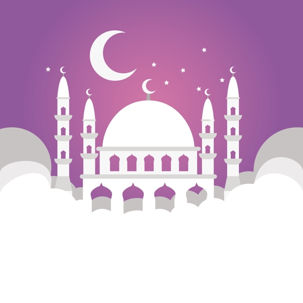 开斋节清真寺紫色星空背景