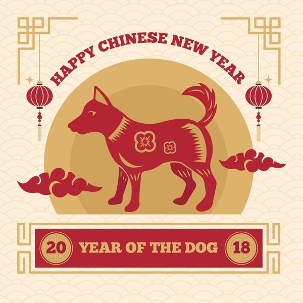 中式花纹狗年海报设计