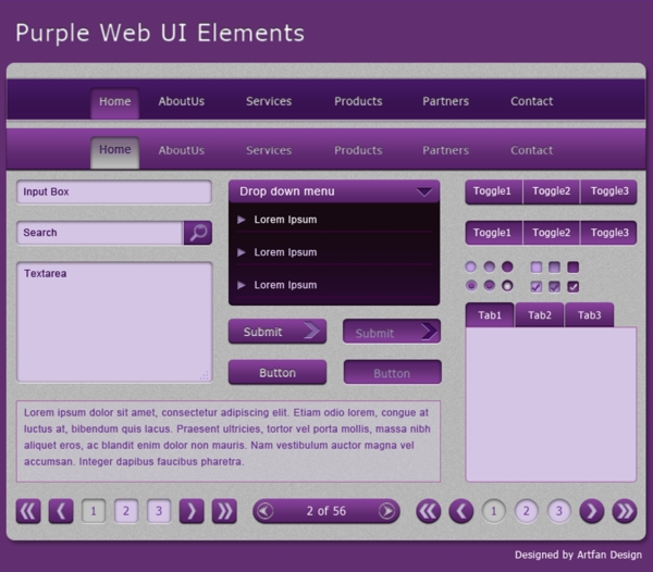紫色的WebUI元素盒PSD