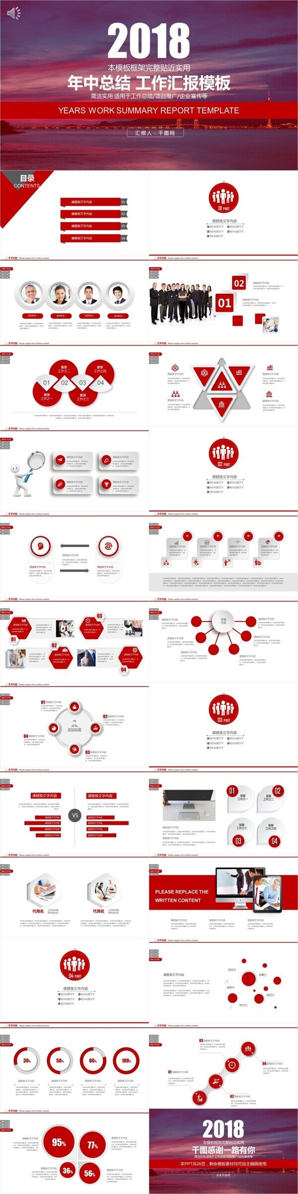 红色大气年中总结工作汇报模板PPT