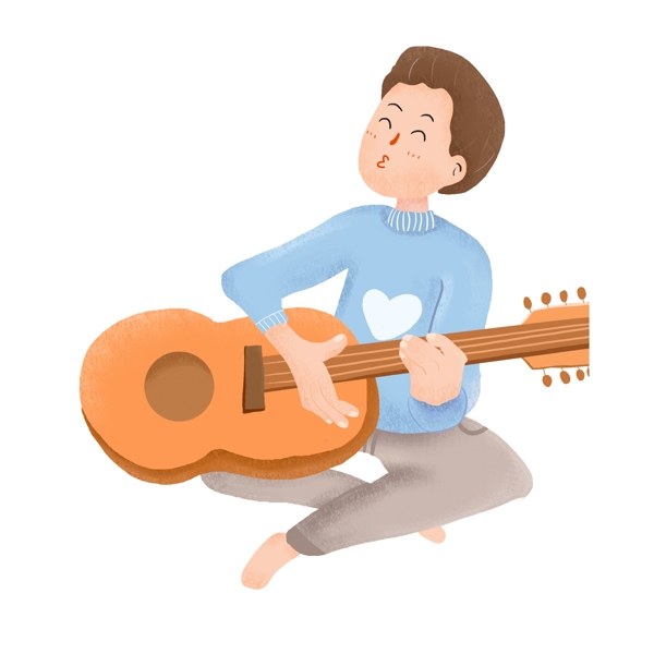 卡通小清新弹吉他的男生人物设计