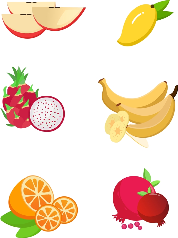 水果矢量原创AI卡通可爱苹果香蕉橘子芒果
