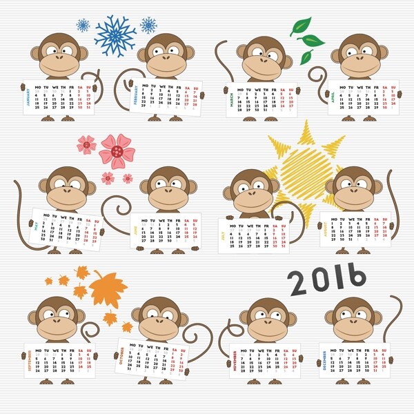 2016猴年日历素材