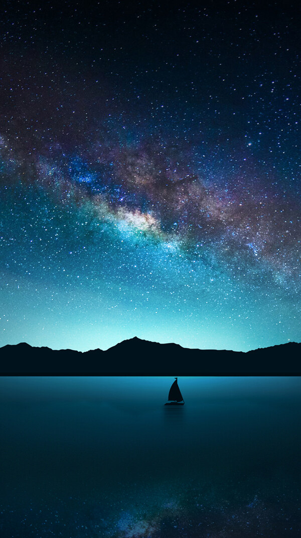 夜空湖面图片