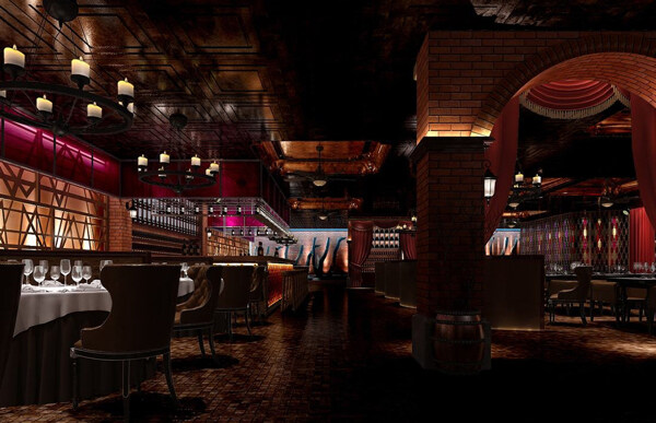 深色大气商业空间餐厅效果图设计图片