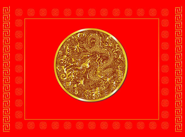 红色复古龙纹传统背景素材图片