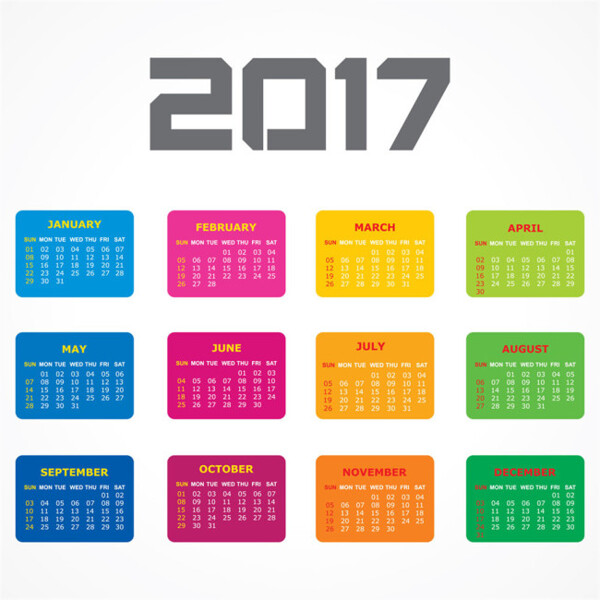 彩色方形2017年日历图片