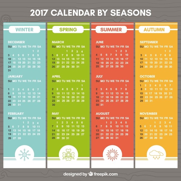 带有季节图的彩色2017年历