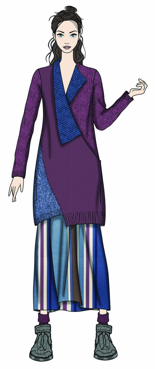 个性紫红色上衣女装服装效果图