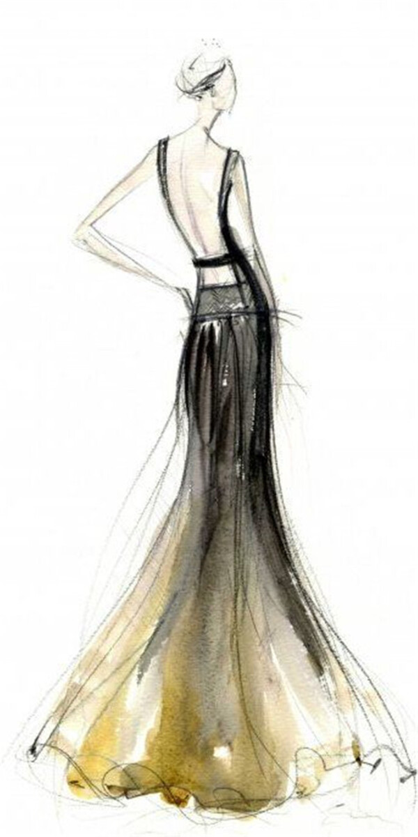 黑色露背长裙设计图