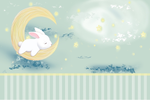 儿童房背景墙兔子月亮