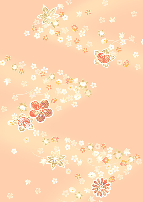 日式淡黄樱花枫叶底纹图片