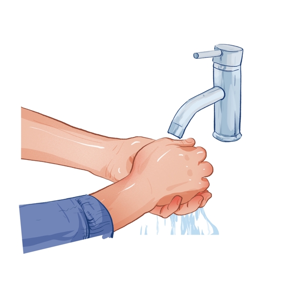 手绘卡通洗手手势png元素