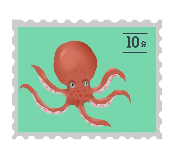 红色章鱼邮票