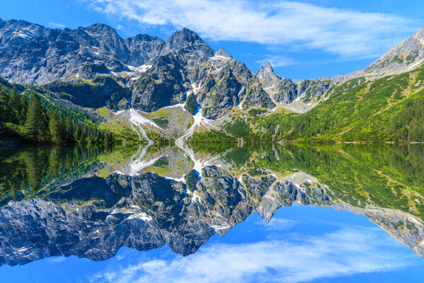 山峰湖面风景图片