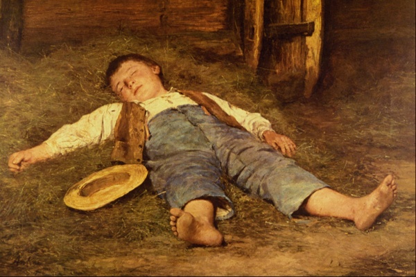 睡觉的小男孩油画写生图片