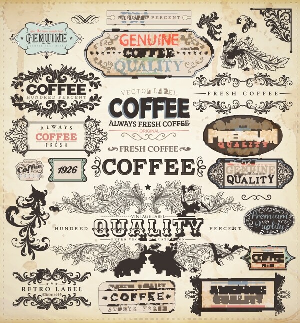 古典欧式花纹边框装饰咖啡标签图片
