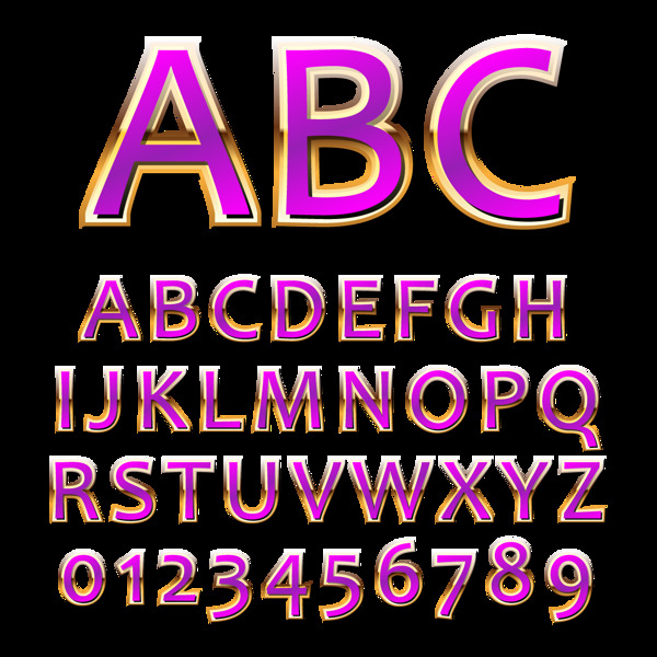 36个紫色金边字母与数字