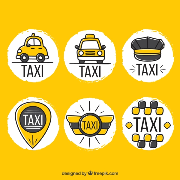 6款创意出租车元素标签矢量素材