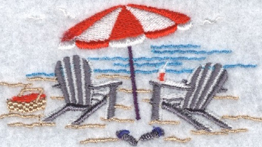 绣花海滩靠椅遮阳伞篮子免费素材