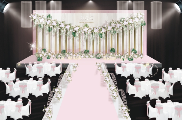 粉色浪漫婚礼舞台仪式区效果图
