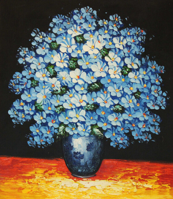 蓝色花朵油画画芯