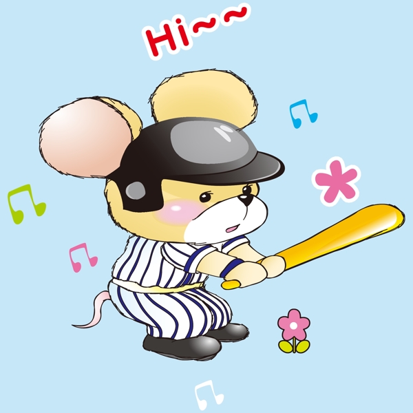 印花矢量图卡通动物老鼠棒球音符免费素材