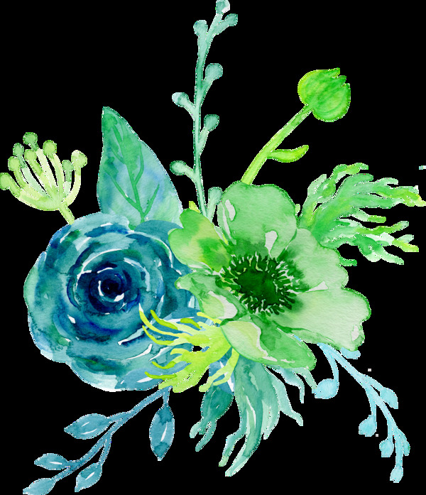 手绘绿色妖娆花朵png透明素材