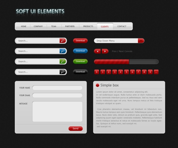 图形用户界面元素的PSD软盒