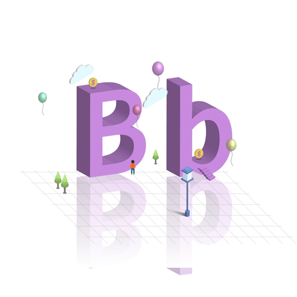 原创2.5D立体大小写英文字母设计B