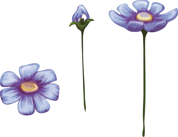 蓝色花朵卡通植物矢量素材