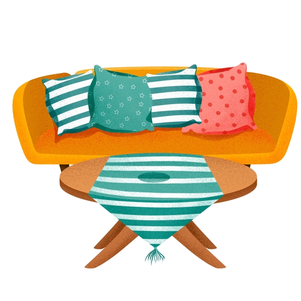 复古彩绘沙发和桌子设计可商用元素