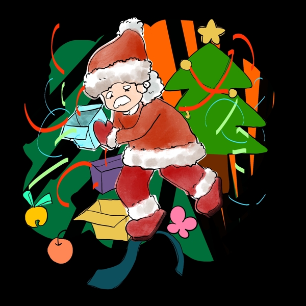 圣诞节圣诞老人送礼物手绘插画