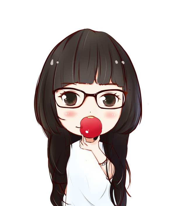 拿着红苹果的少女卡通图片