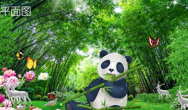 竹林熊猫海报背景平面图