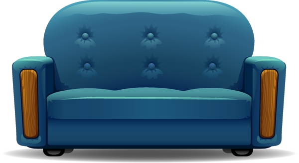 蓝色双人皮沙发矢量素材