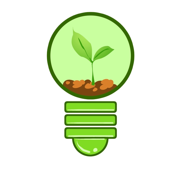 绿色植物灯泡插画