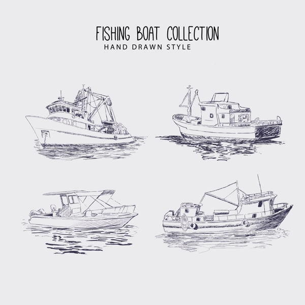 四款手绘渔船蓝图