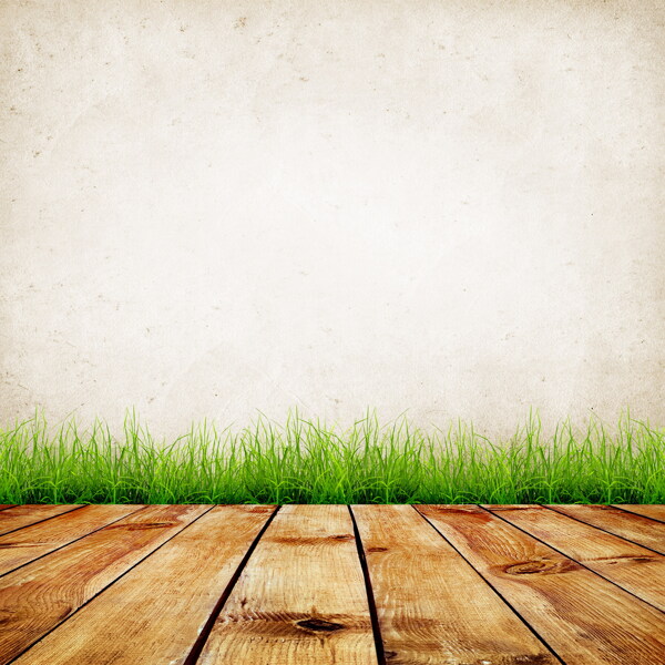 木地板青草墙壁背景