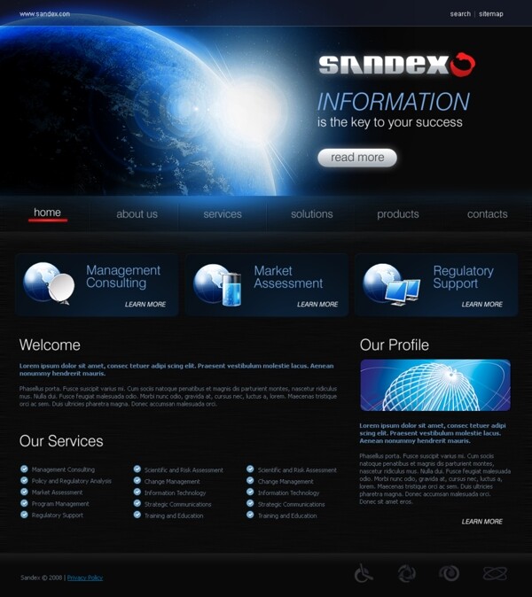 蓝黑风格科技电子网站模板